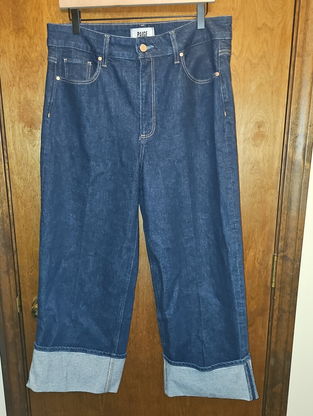 PAIGE Sasha Cuffed High Waist Cropped Wide-Leg Cuffed Jeans